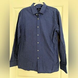 Boss Blue Casual Button Down Shirt with Checkered Pattern